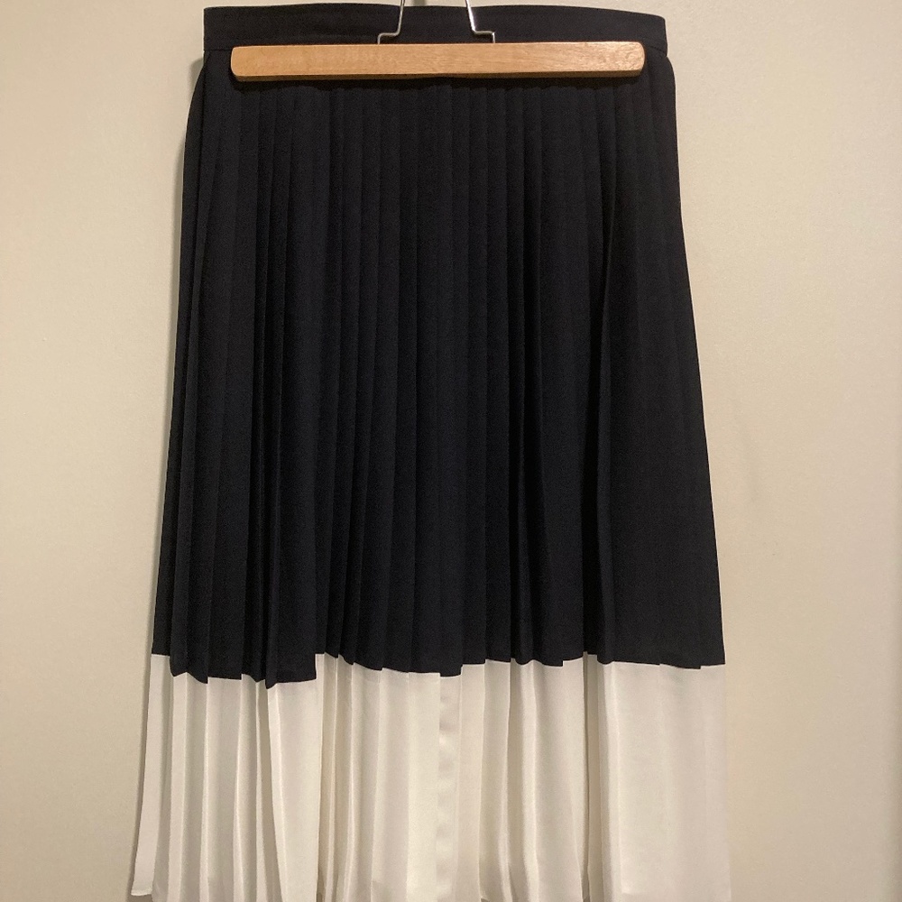 J.Crew Pleated Navy/White Midi Skirt